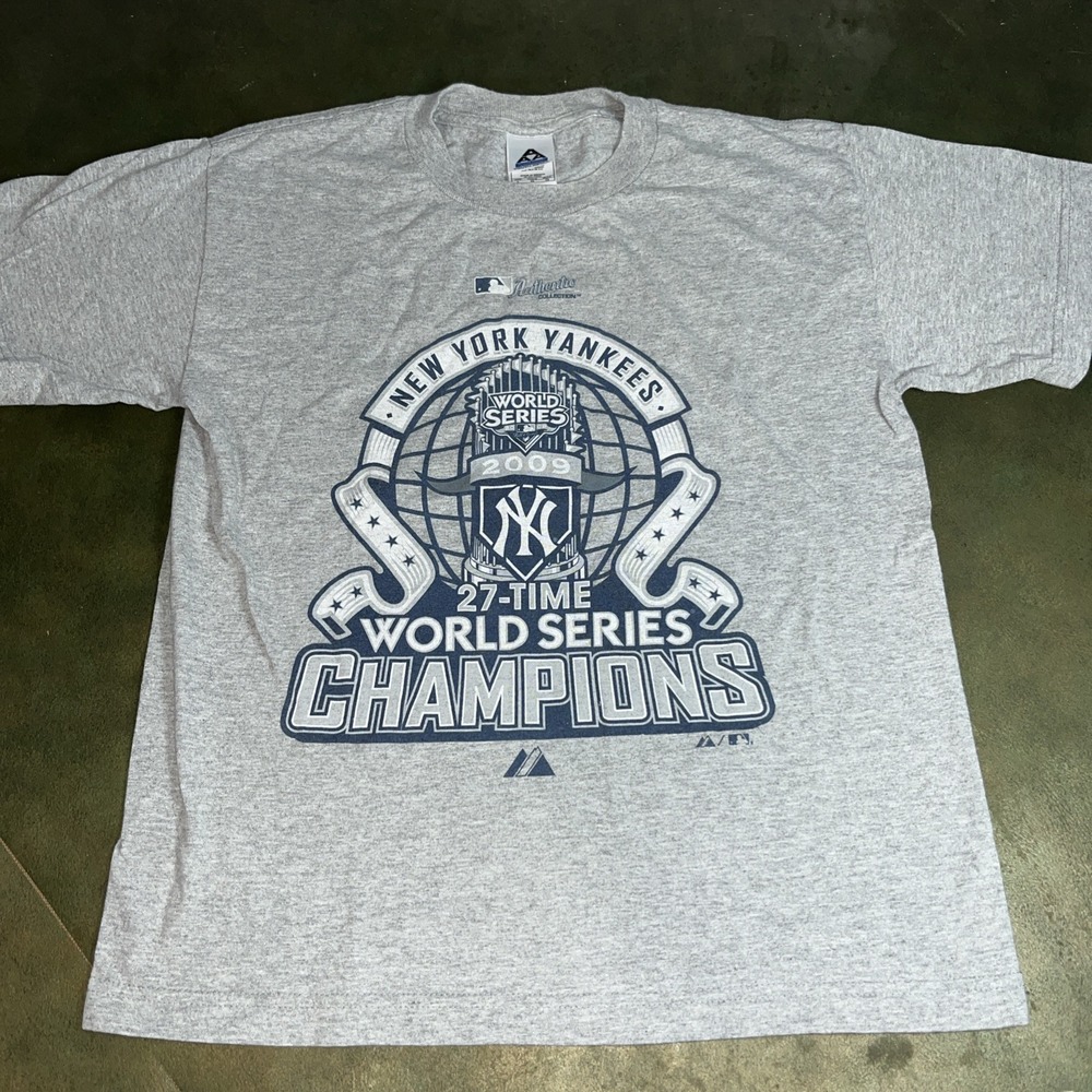 New York Yankees Shirt Youth L Gray MLB Baseball 2009 World Series‎ Champions